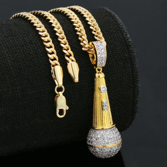 14k Gold Microphone Cuban Chain + Pendant
